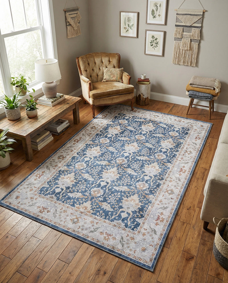 Heritage Elegance Collection Area Rug -  Forbidden Rectangle Navy Blue  lifestyle 10