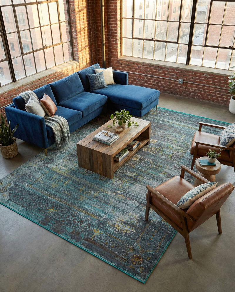 Caribbean Breeze Collection Area Rug -  Martinique Rectangle Turquoise  lifestyle 7
