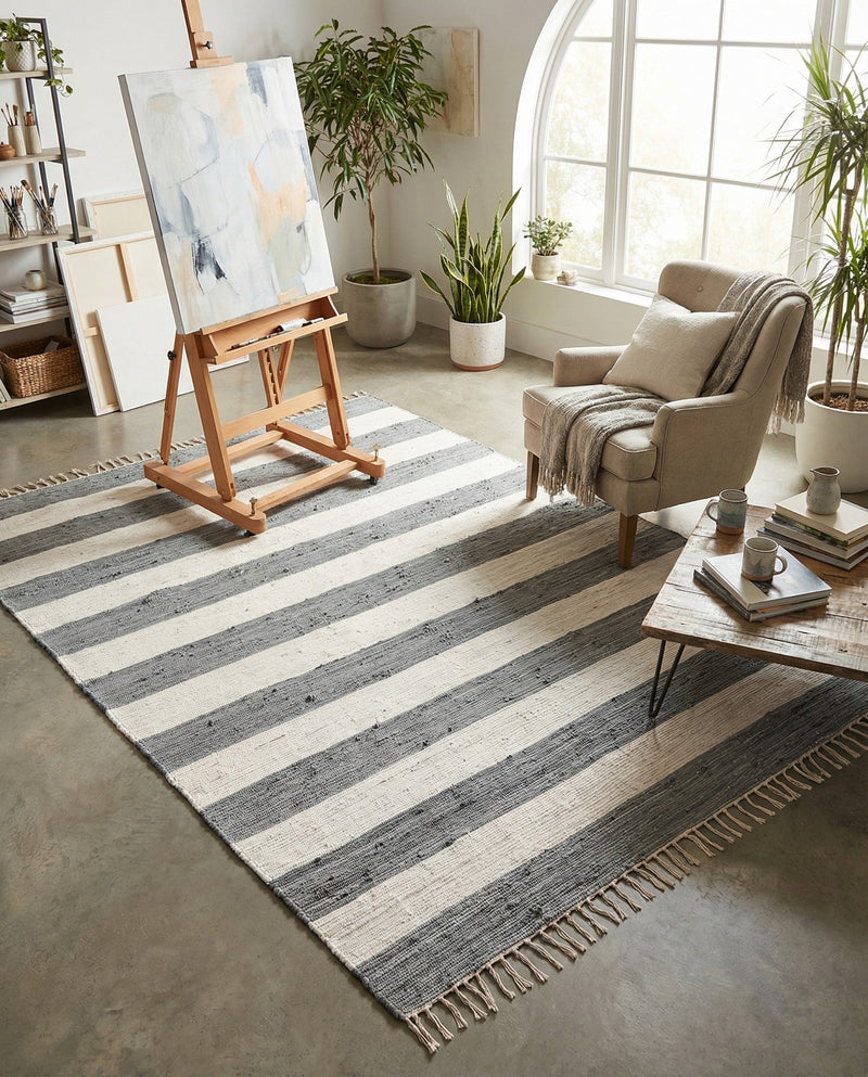 Tassel Trail Collection Area Rug - Pathway (Gray) Rectangle Gray  lifestyle 10