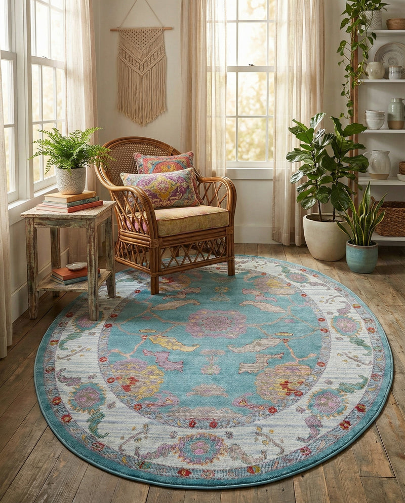 Arcadia Rugs Collection Area Rug - Eden (Aqua and Blue) Oval Aqua and Blue  lifestyle 70