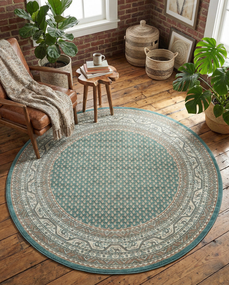 Soho Elegance Collection Area Rug -  Mercer (Turquoise) Round Turquoise  lifestyle 72
