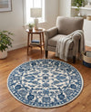 Charleston Elegance Collection Area Rug -  Seaport (White Blue) Round White Blue  lifestyle 67