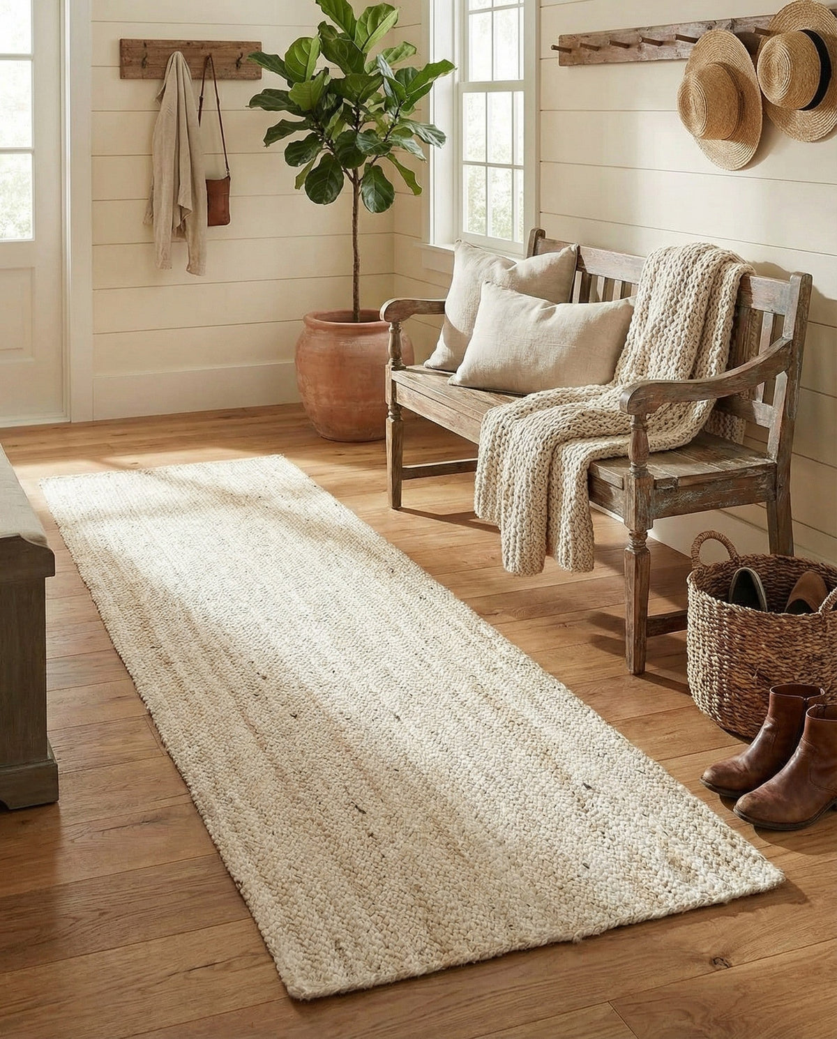 Woven Seaside Jute Collection Area Rug - Savannah (White) Runner White  lifestyle 96