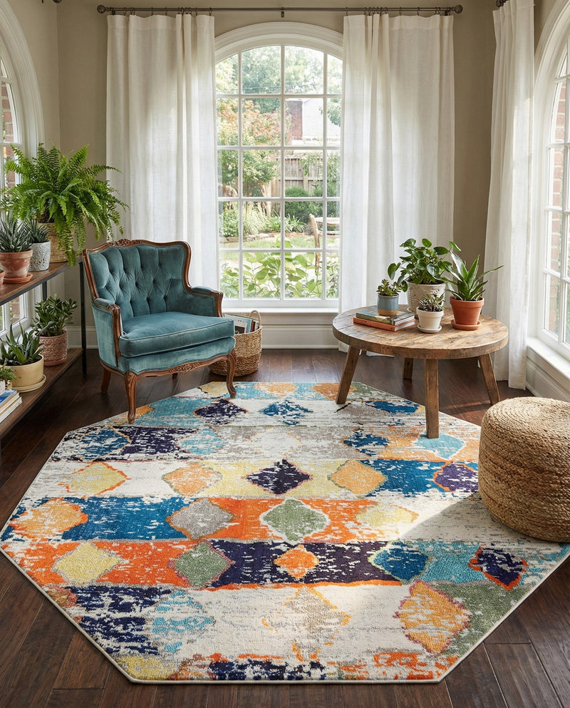 Colorburst Oasis Collection Area Rug -  Marina Octagon Ivory  lifestyle 40