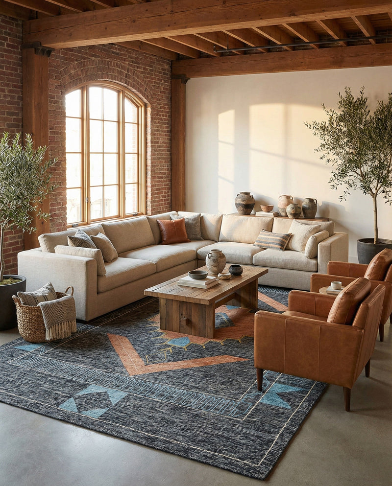 Caspian Wool Collection Area Rug - Ephesus Rectangle Charcoal Gray  lifestyle 6