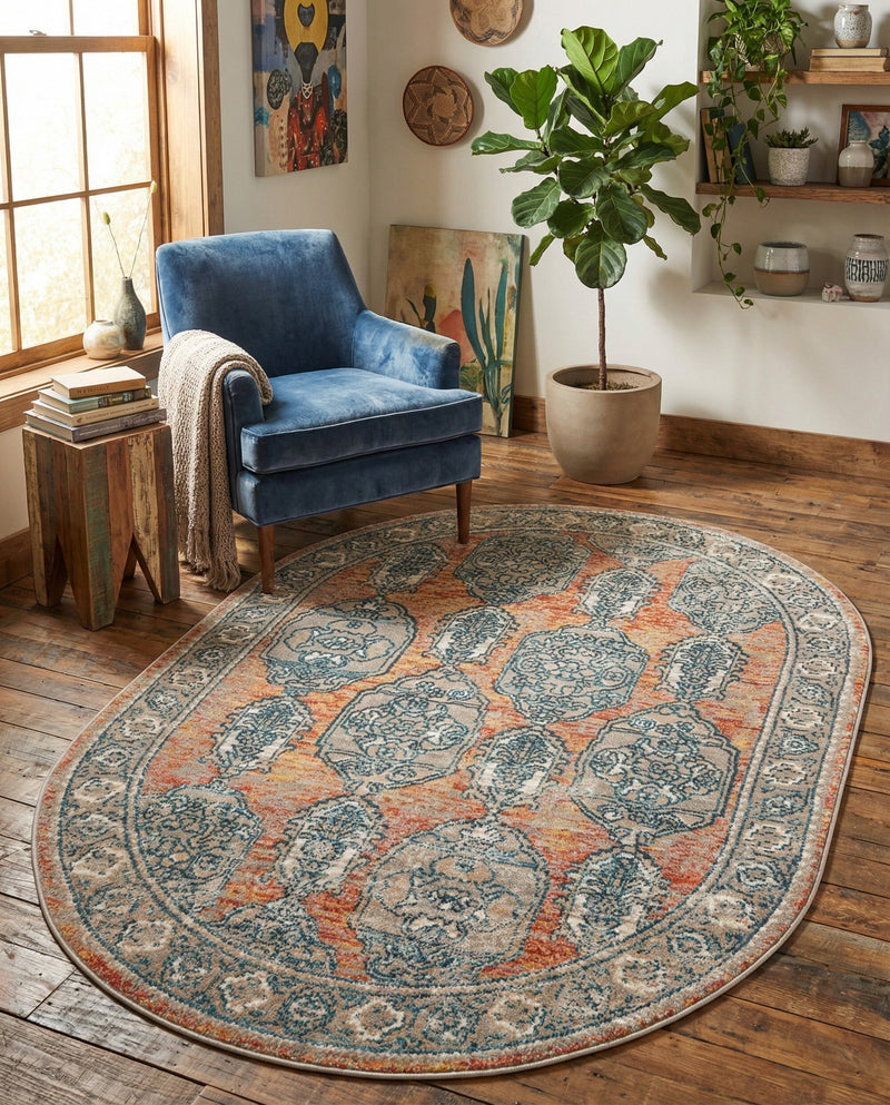 Seville Stripes Collection Area Rug -  Granada (Brick Red) Oval Brick Red  lifestyle 44