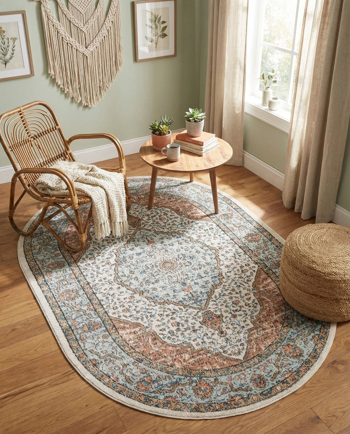 Mykonos Manor Collection Area Rug - Delos Oval Ivory  lifestyle 173