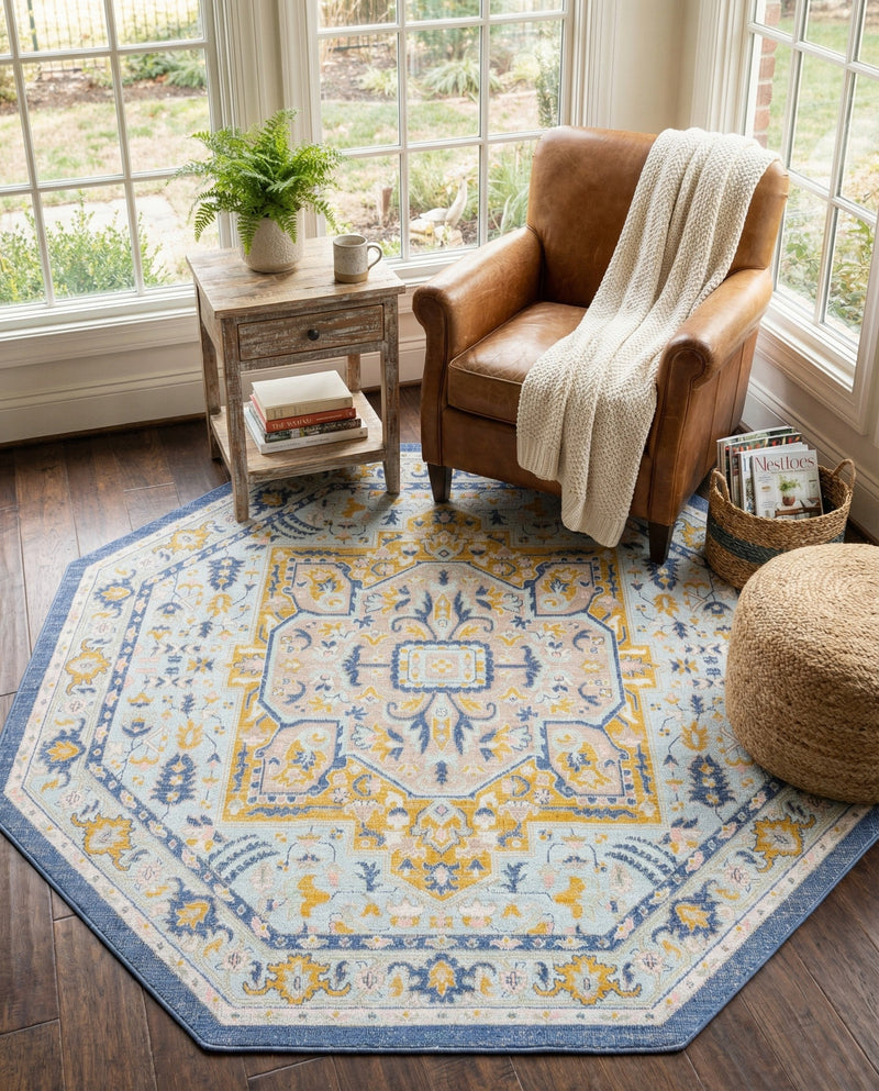 Savannah Series Collection Area Rug - Charleston (Sky blue) Octagon Sky blue  lifestyle 60