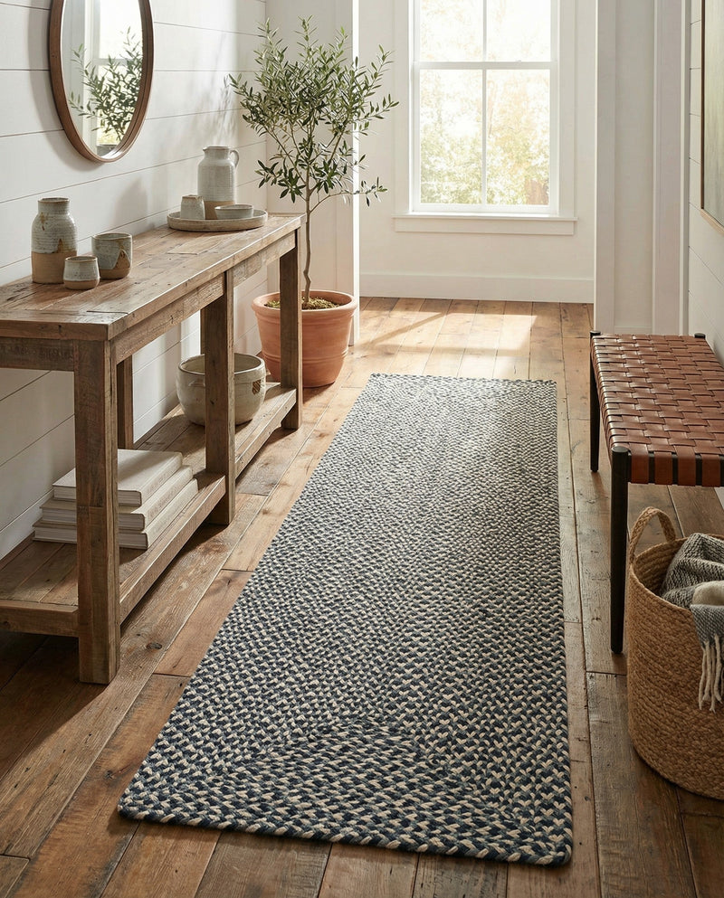Highland Woven Jute Collection Area Rug - Glenmore (Navy Blue) Runner Navy Blue  lifestyle 68