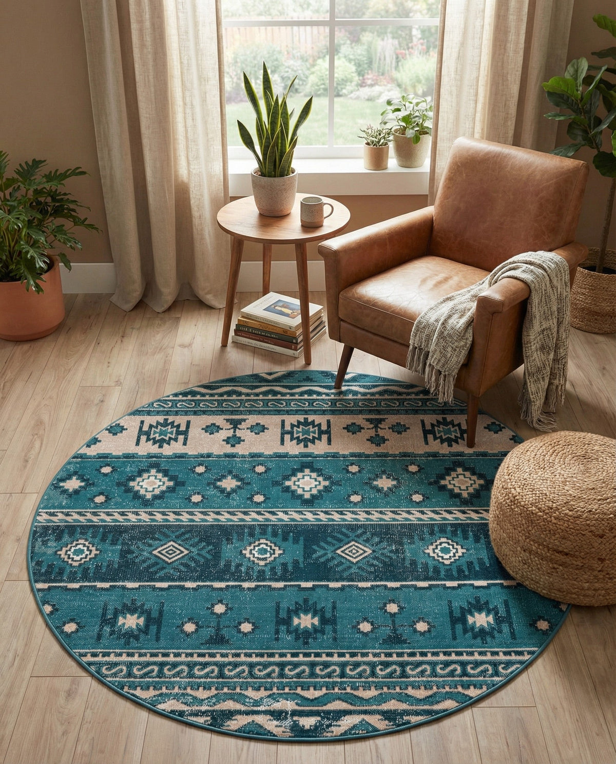 Geneva Terrace Collection Area Rug - Montreux Round Blue  lifestyle 149