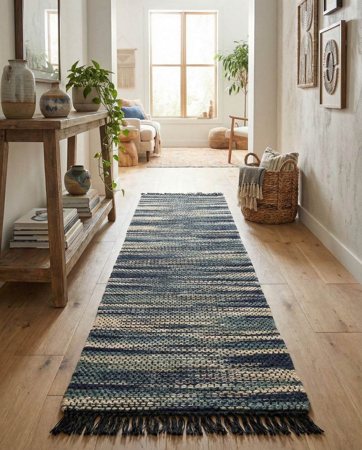Savannah Jute Collection Area Rug - Nantucket Runner Green and Ivory  lifestyle 99
