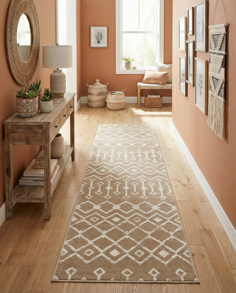 Marrakech Lattice Collection Area Rug - Medina (Beige) Runner Beige  lifestyle 30