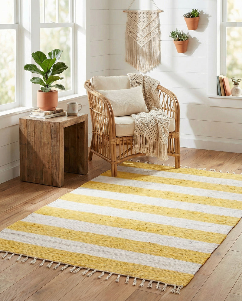 Tassel Trail Collection Area Rug - Pathway (Yellow and Ivory) Rectangle Yellow and Ivory  lifestyle 12