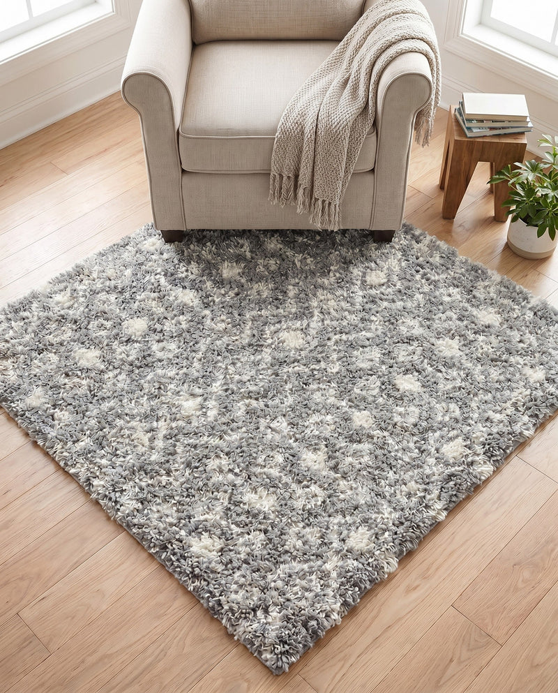 Berber Lattice Shag Collection Area Rug - Atlas (Gray) Square Gray  lifestyle 62