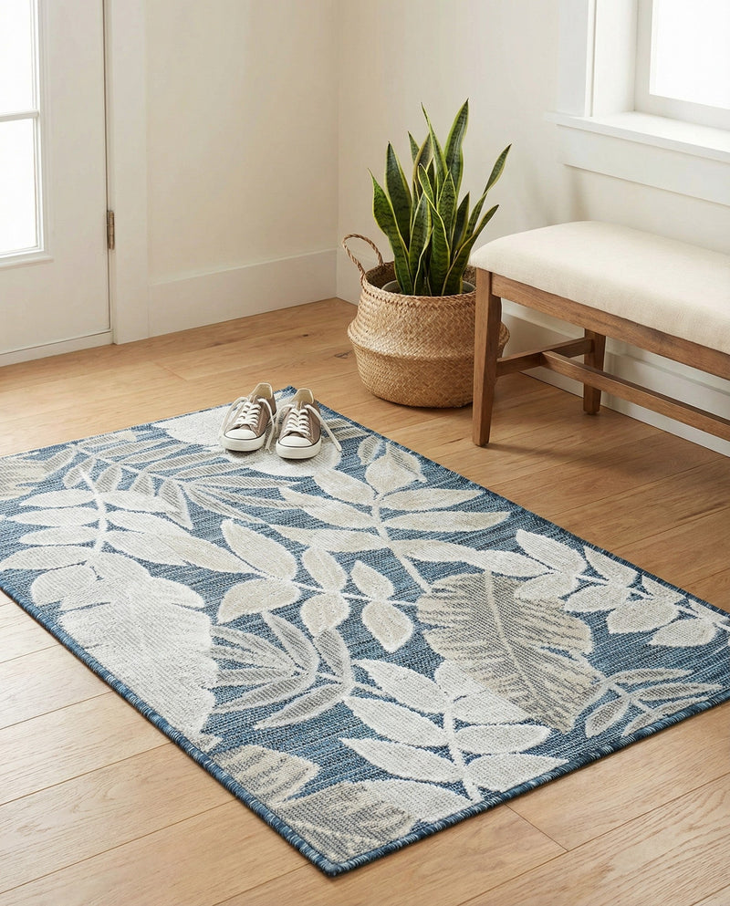 Seaside Blooms Collection Area Rug -  Serene Rectangle Navy Blue  lifestyle 57