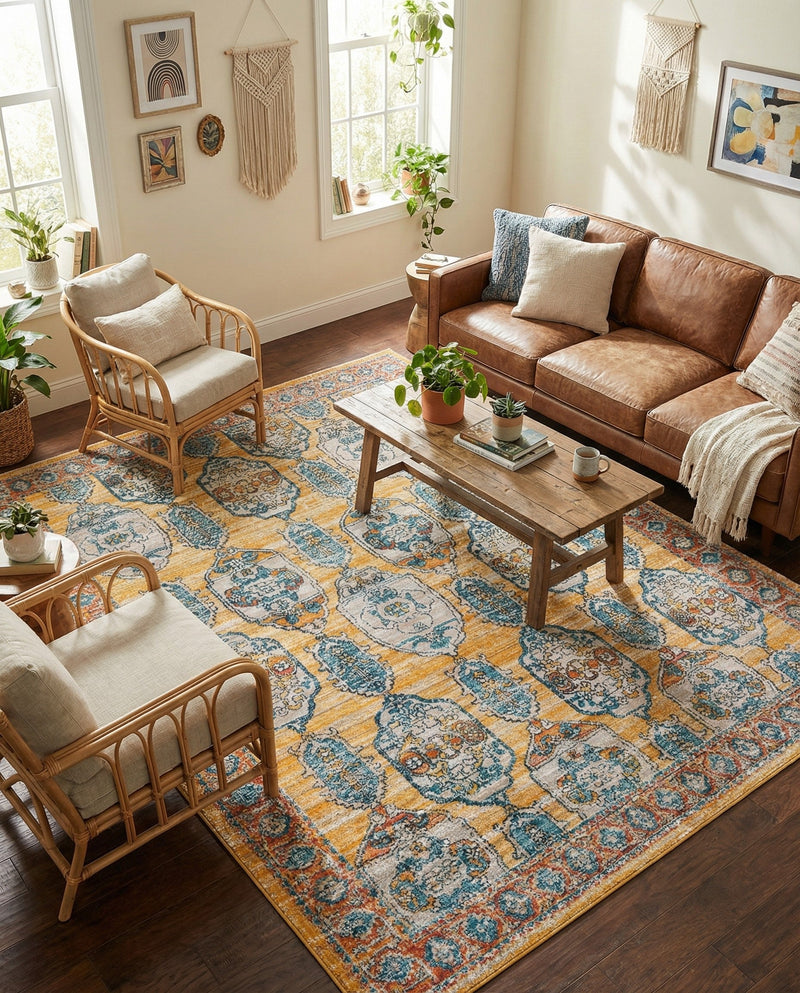 Seville Stripes Collection Area Rug -  Granada (Yellow) Rectangle Yellow  lifestyle 17
