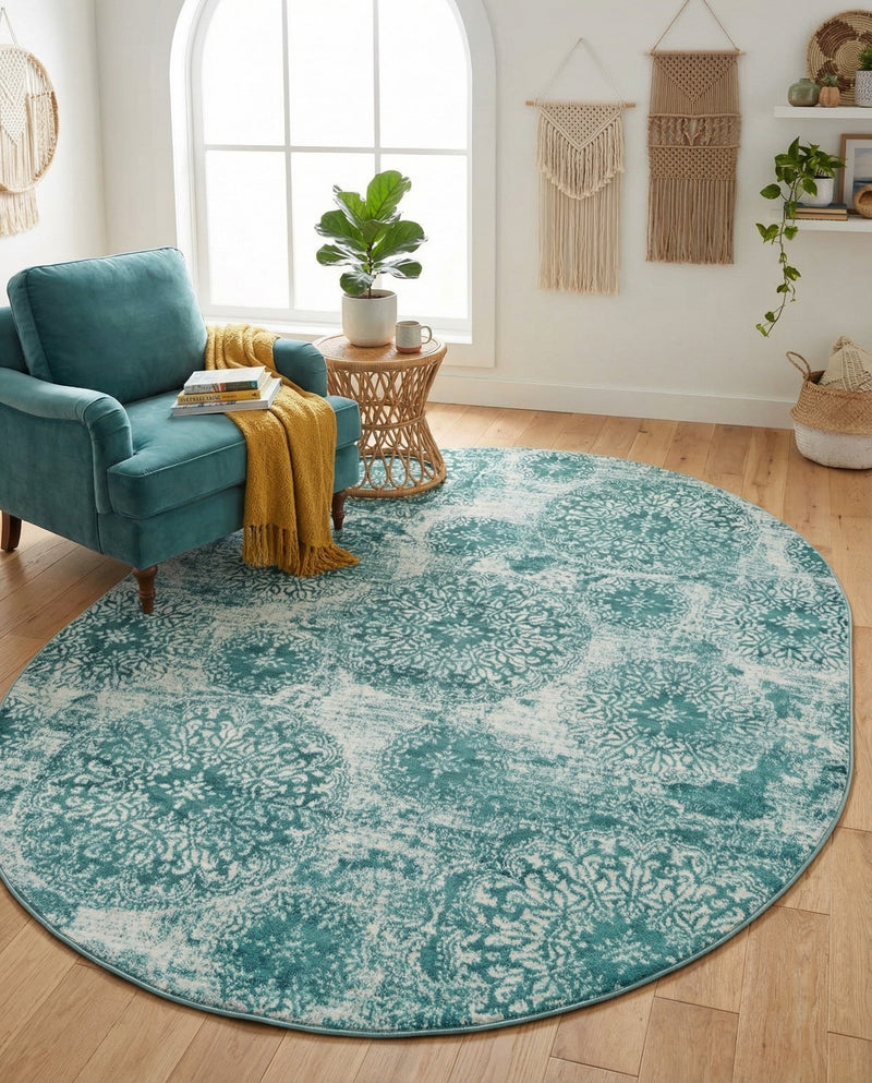Riviera Elegance Collection Area Rug -  Monaco (Turquoise) Oval Turquoise  lifestyle 66
