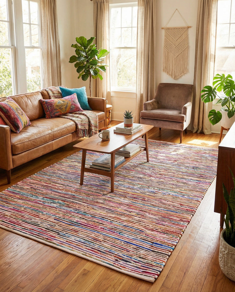 Thar Cotton Collection Area Rug - Alleppey Rectangle Multi White  lifestyle 33