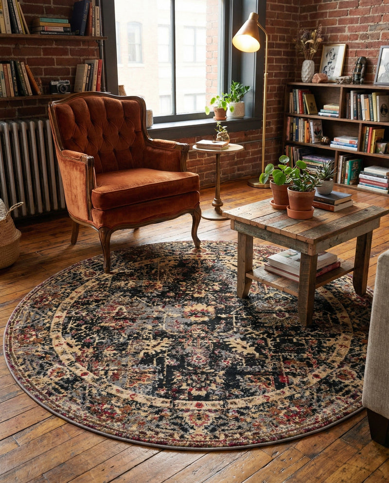 Neptune Elegance Collection Area Rug -  Galatea (Black) Round Black  lifestyle 63