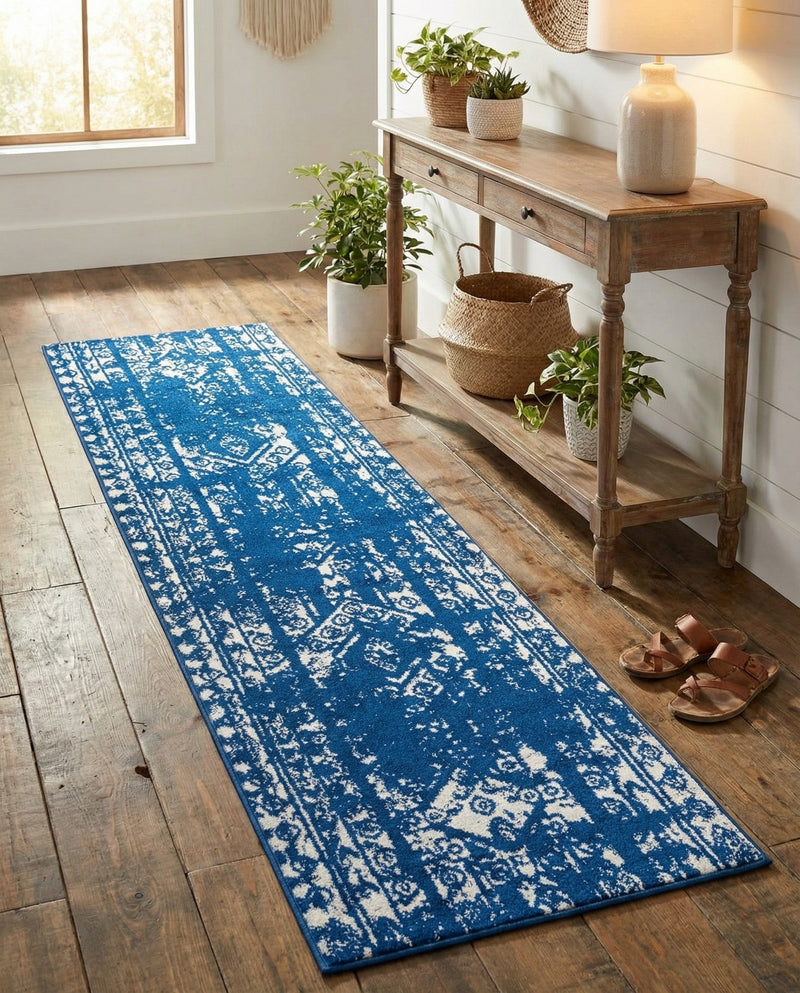 Brighton Stripes Collection Area Rug - Sussex (Navy Blue) Runner Navy Blue  lifestyle 60