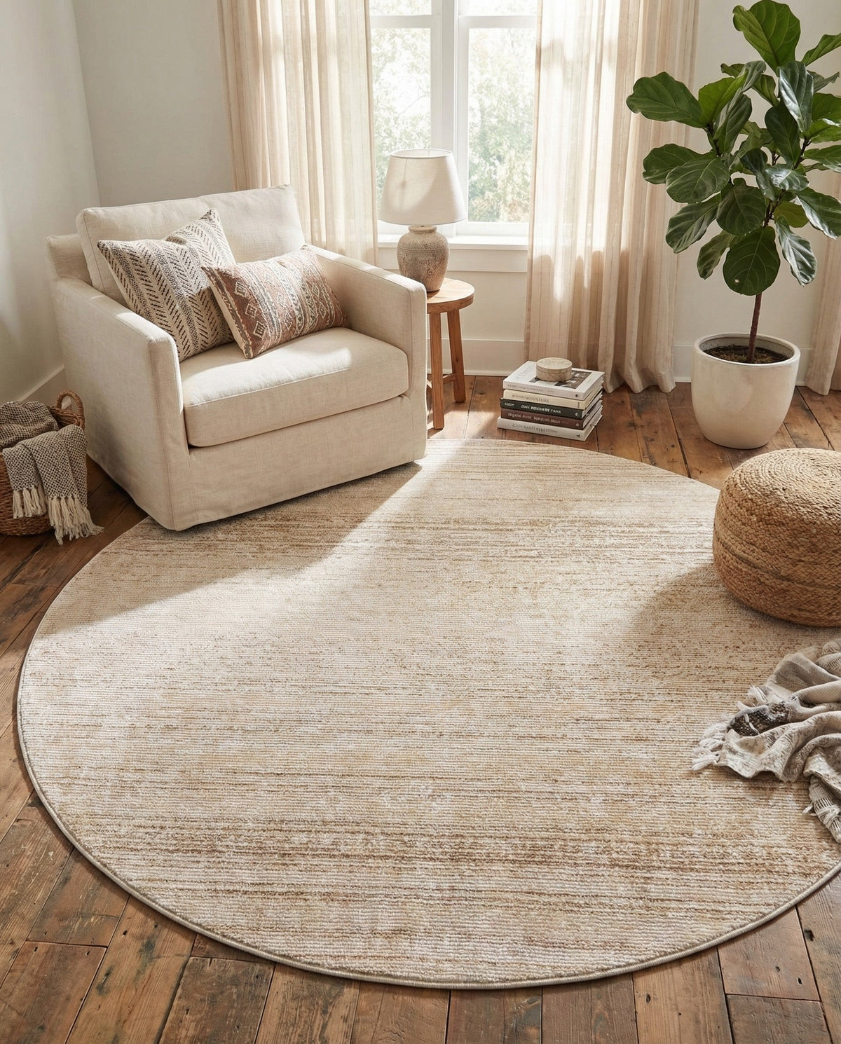 Jewel Oasis Collection Area Rug - Sapphire (Ivory) Round Ivory  lifestyle 73