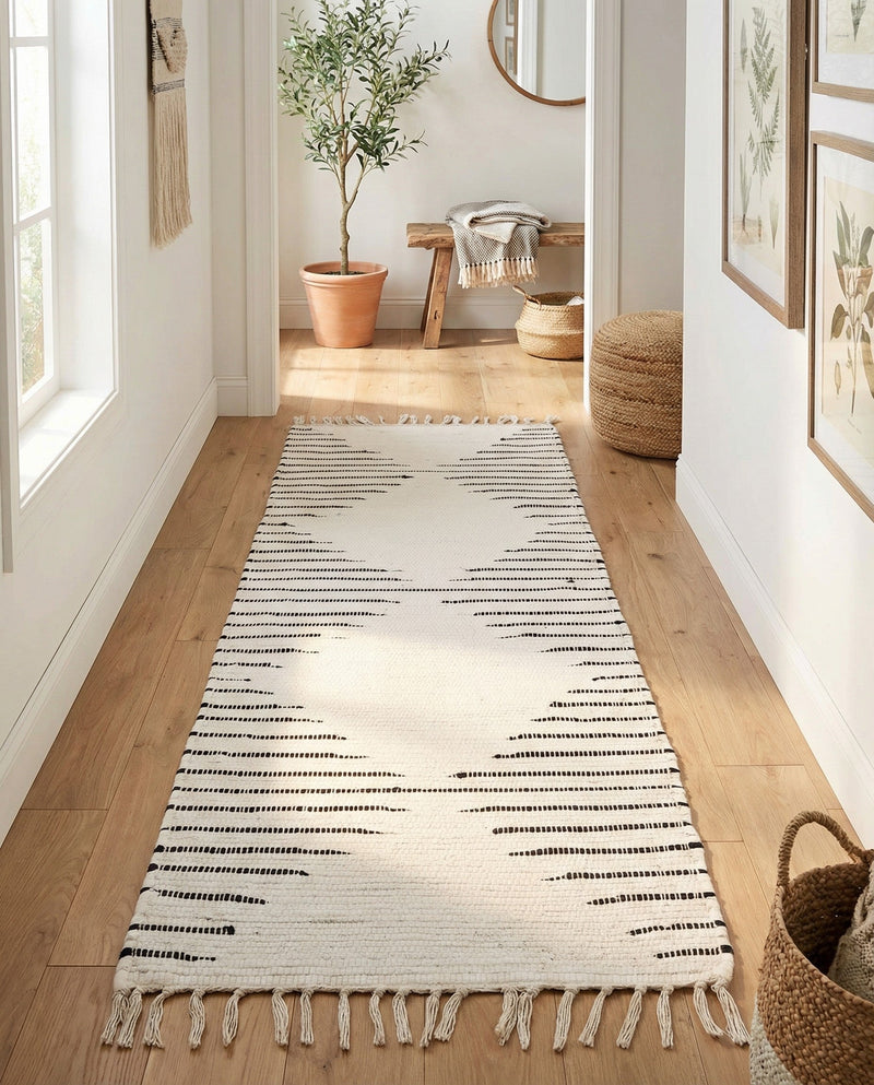 Thar Cotton Collection Area Rug - Jaisalmer (White) Runner White  lifestyle 55