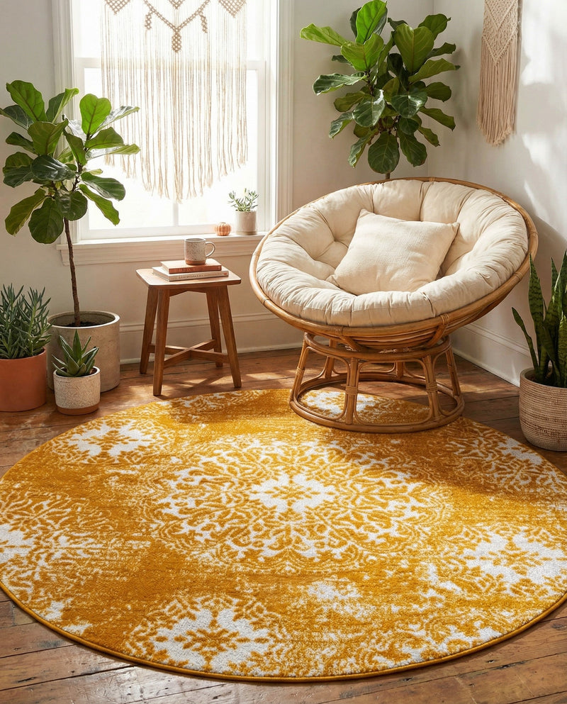 Riviera Elegance Collection Area Rug -  Monaco (Yellow) Round Yellow  lifestyle 56