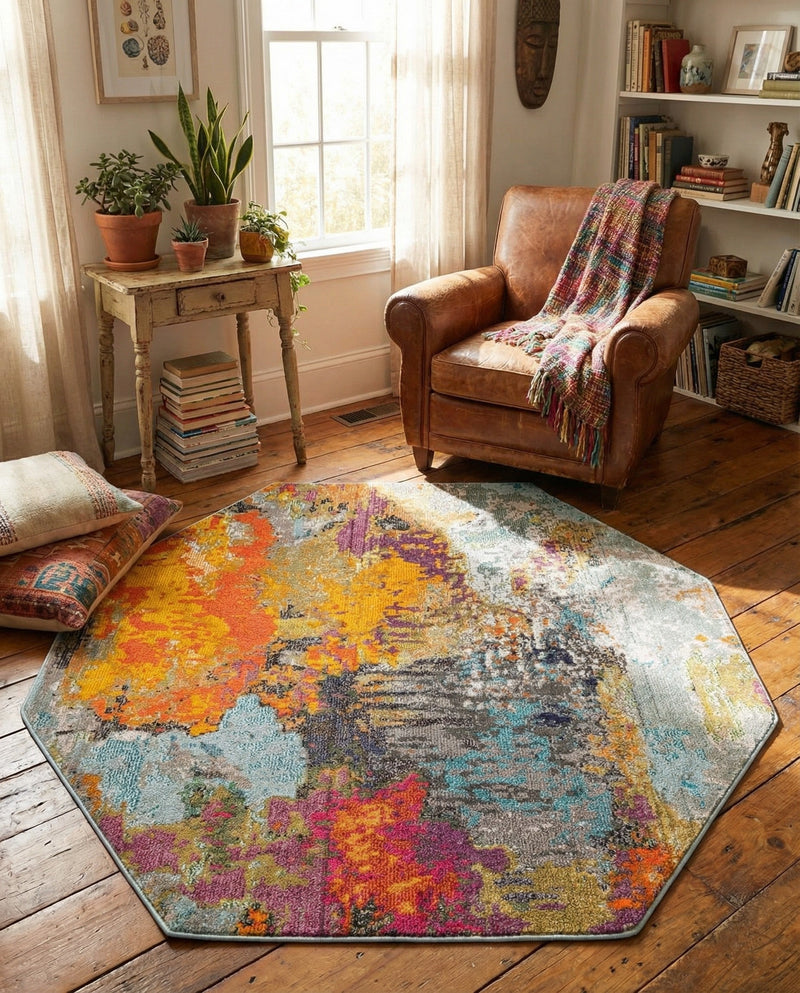 Colorburst Oasis Collection Area Rug -  Spectrum Octagon Multi  lifestyle 68