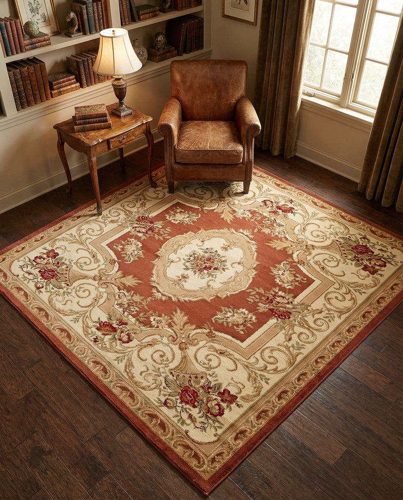 Versailles Elegance Collection Area Rug -  Louveciennes (Brick Red) Square Brick Red  lifestyle 65
