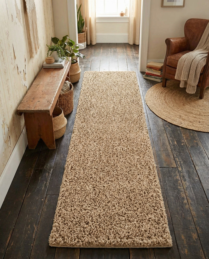 Cozy Comfort Shag Collection Area Rug - Haven (Khaki) Runner Khaki  lifestyle 77