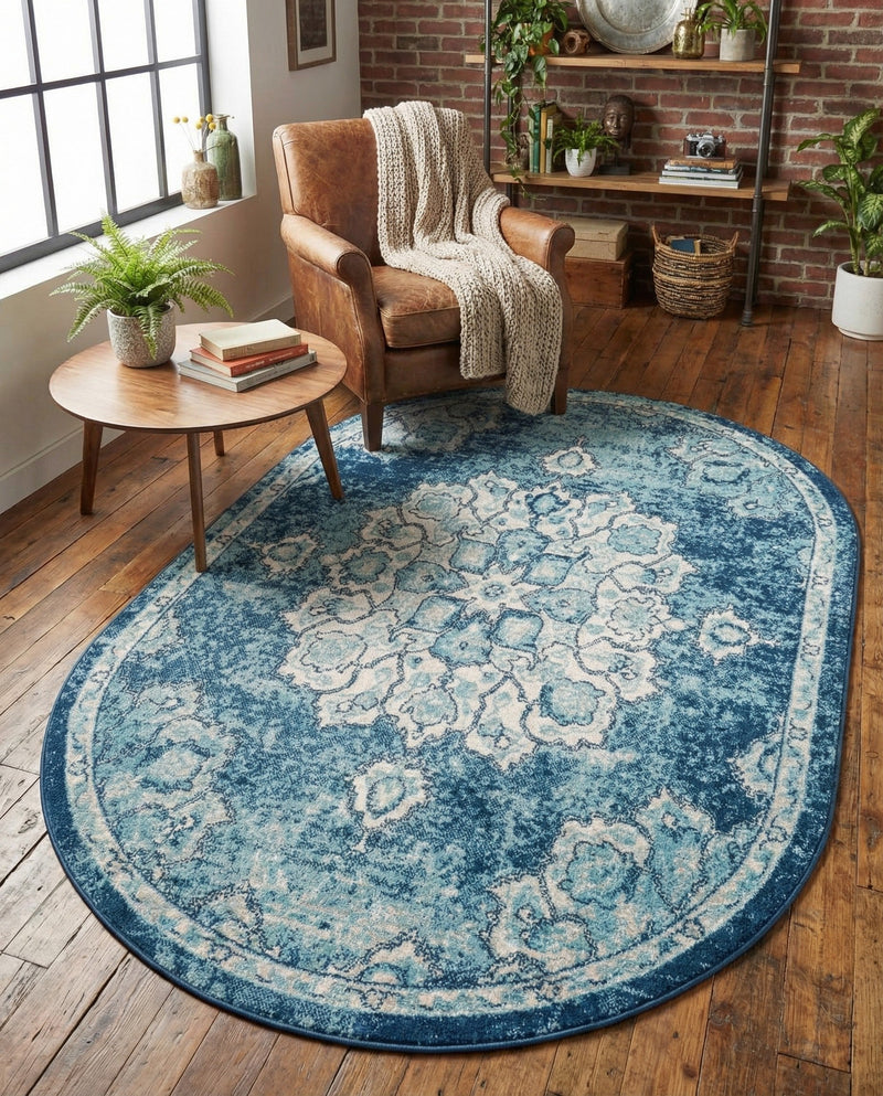 Beverly Grove Collection Area Rug - Melrose (Navy Blue) Oval Navy Blue  lifestyle 67