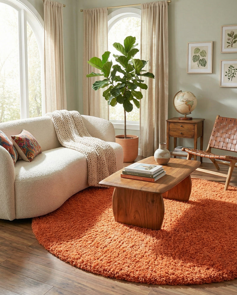 Plush Oasis Collection Area Rug - Serenity (Tiger Orange) Round Tiger Orange  lifestyle 65