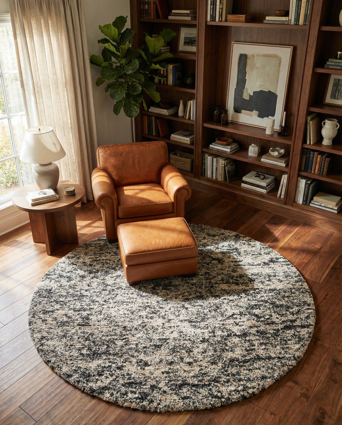 Wellington Luxe Shag Collection Area Rug - Kapiti Round Salt and Pepper  lifestyle 183