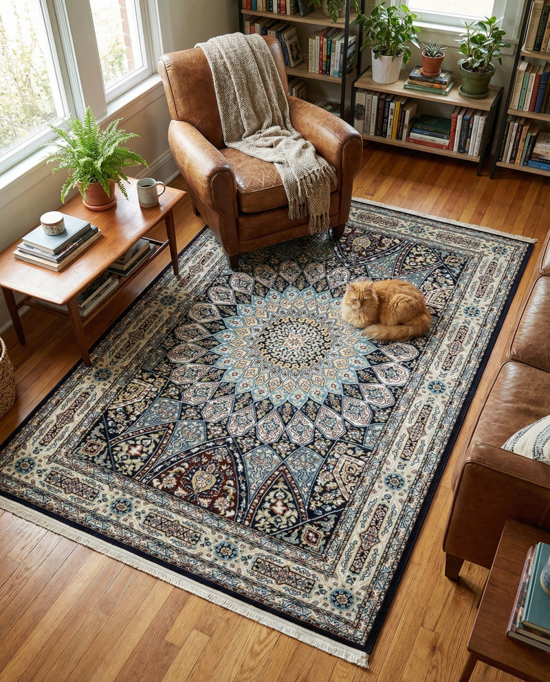 Persian Elegance Collection Area Rug -  Hamedan (Navy Blue) Rectangle Navy Blue  lifestyle 24
