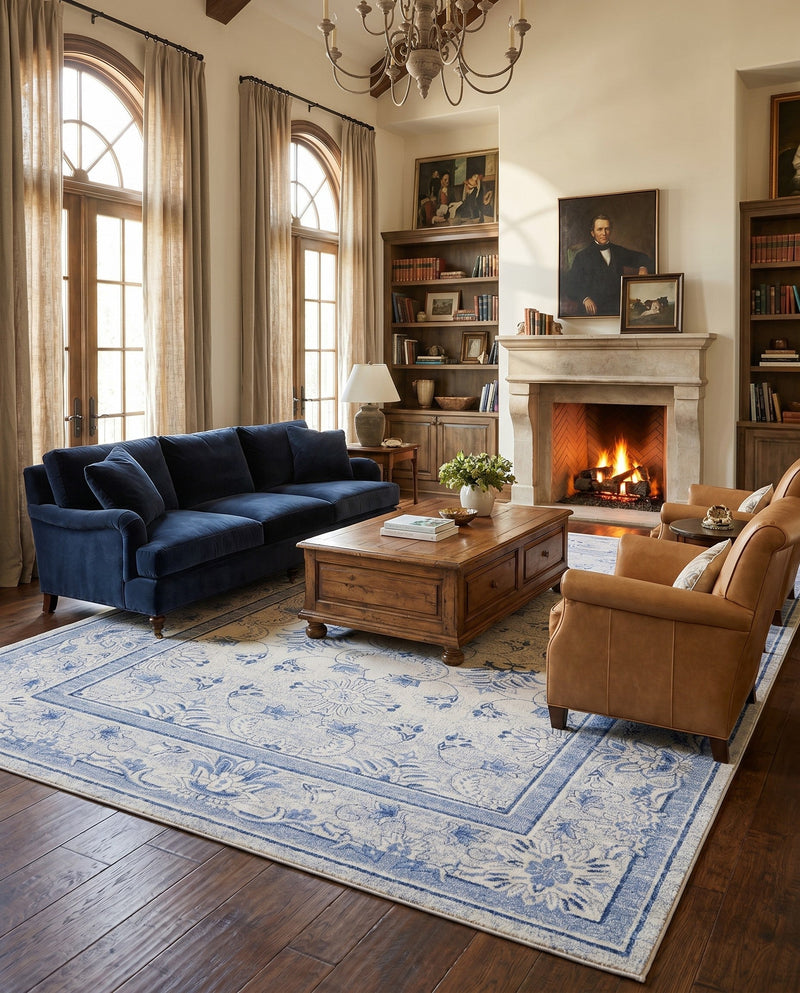Horizon Collection Area Rug -  Meridian Rectangle Ivory Blue  lifestyle 36