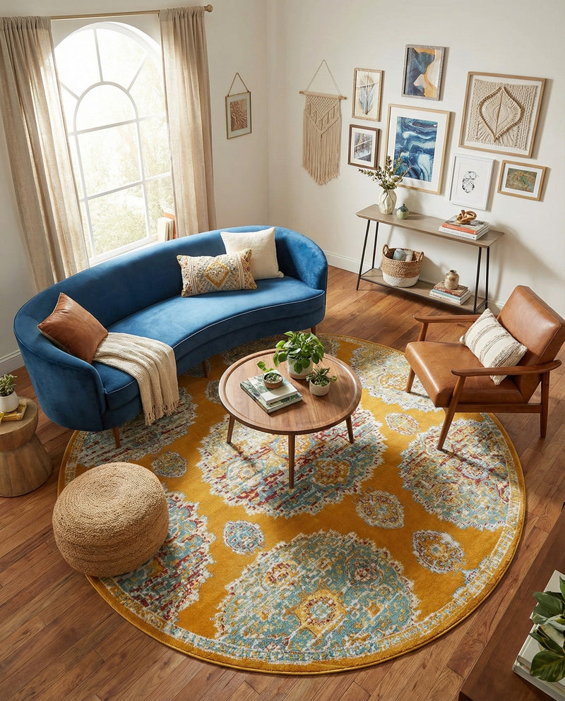 Arcadia Rugs Collection Area Rug -  Atlantis (Orange) Round Orange  lifestyle 34