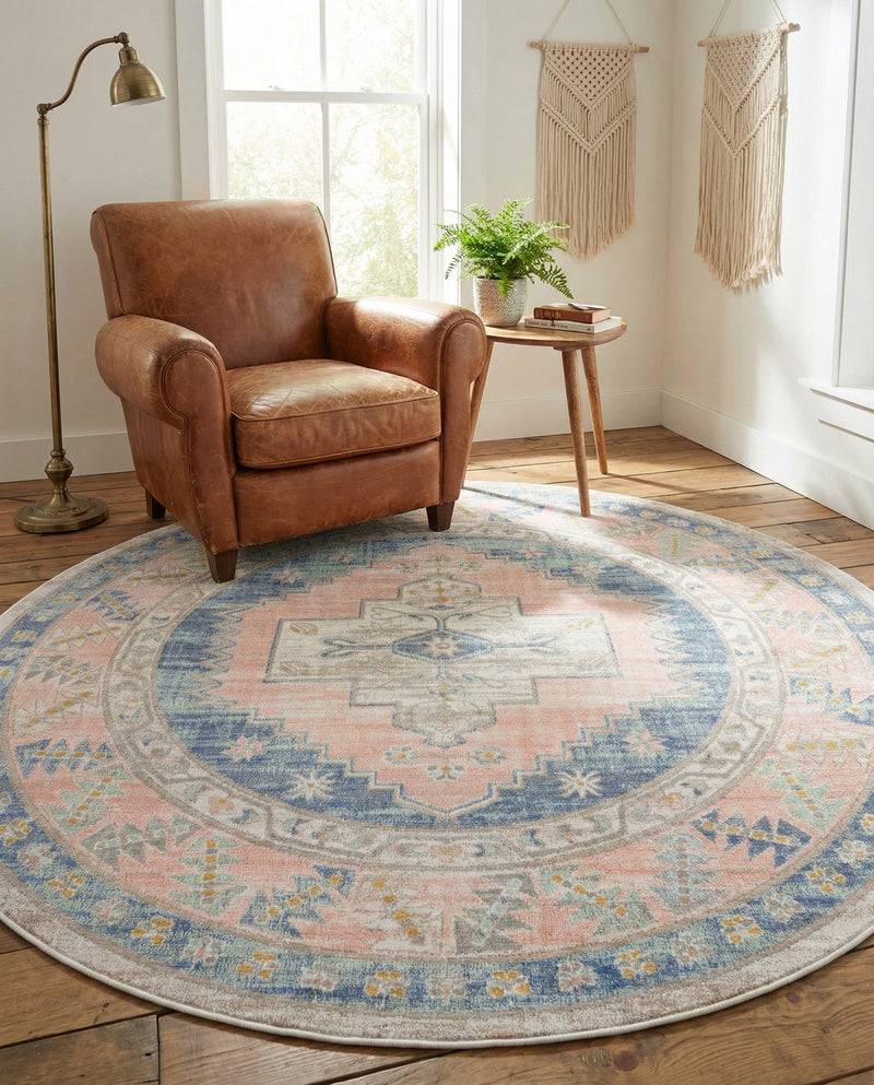 Savannah Series Collection Area Rug -  Augusta (French Blue) Round French Blue  lifestyle 75
