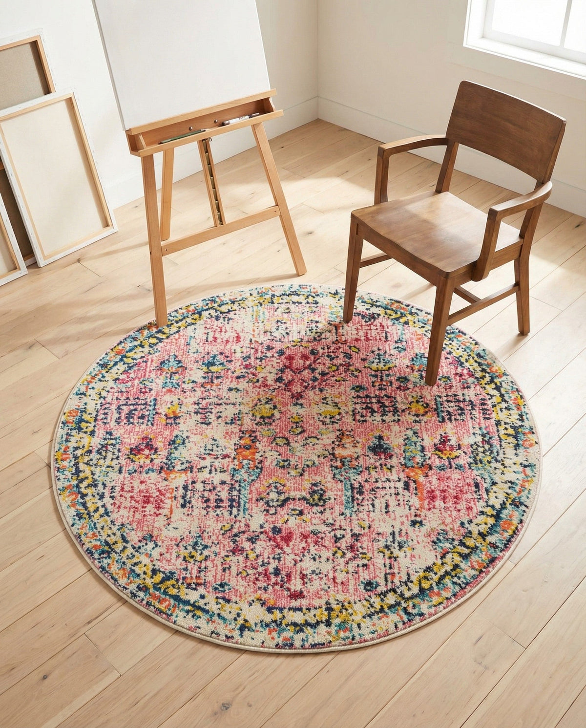 Sierra Collection Area Rug -  Shasta Round Pink  lifestyle 128