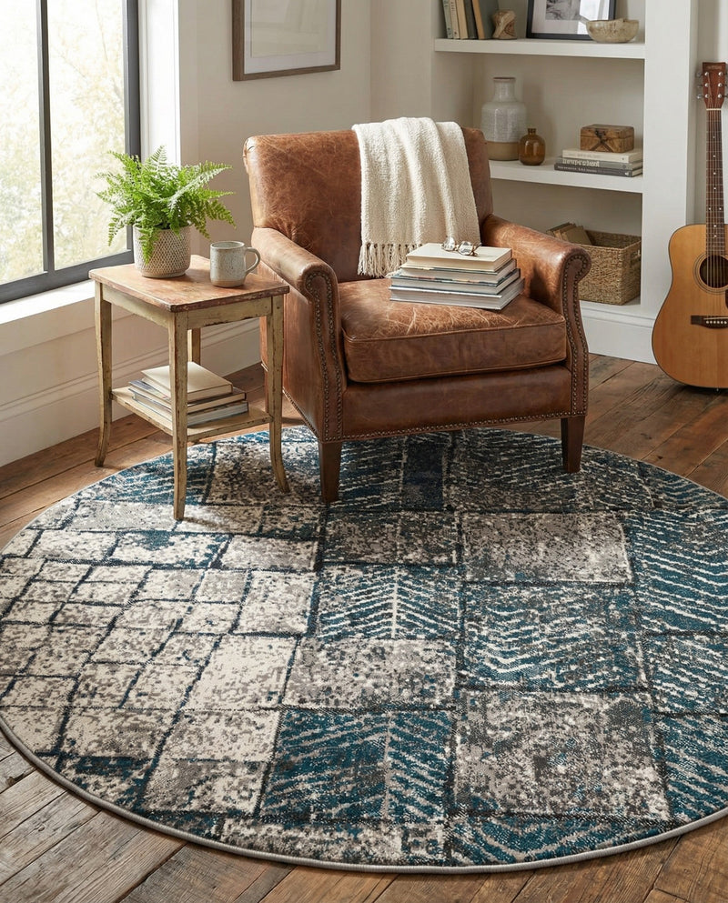 Seville Elegance Collection Area Rug - Cordoba Round Gray Blue  lifestyle 42