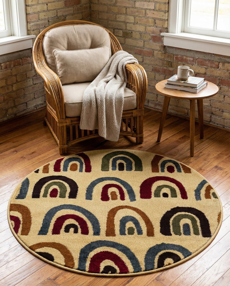 Bistro Lounge Collection Area Rug -  Breve Round Cream  lifestyle 60