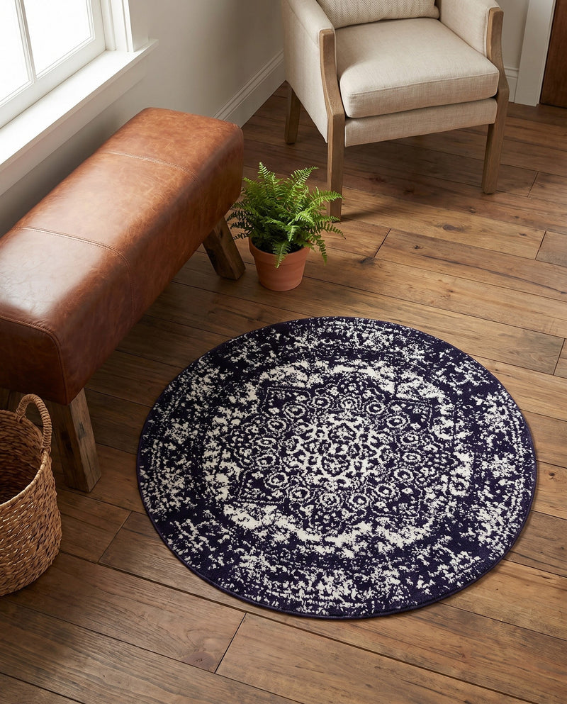 Georgetown Rugs Collection Area Rug - Dupont (Navy Blue) Round Navy Blue  lifestyle 61