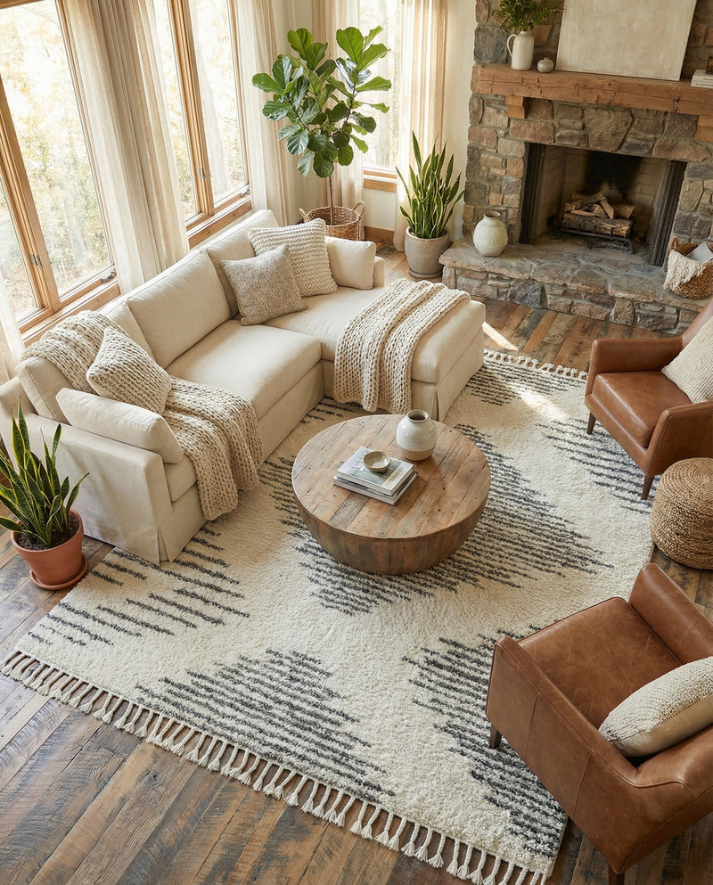 Tranquil Tides Shag Collection Area Rug -  Azure Rectangle White  lifestyle 48