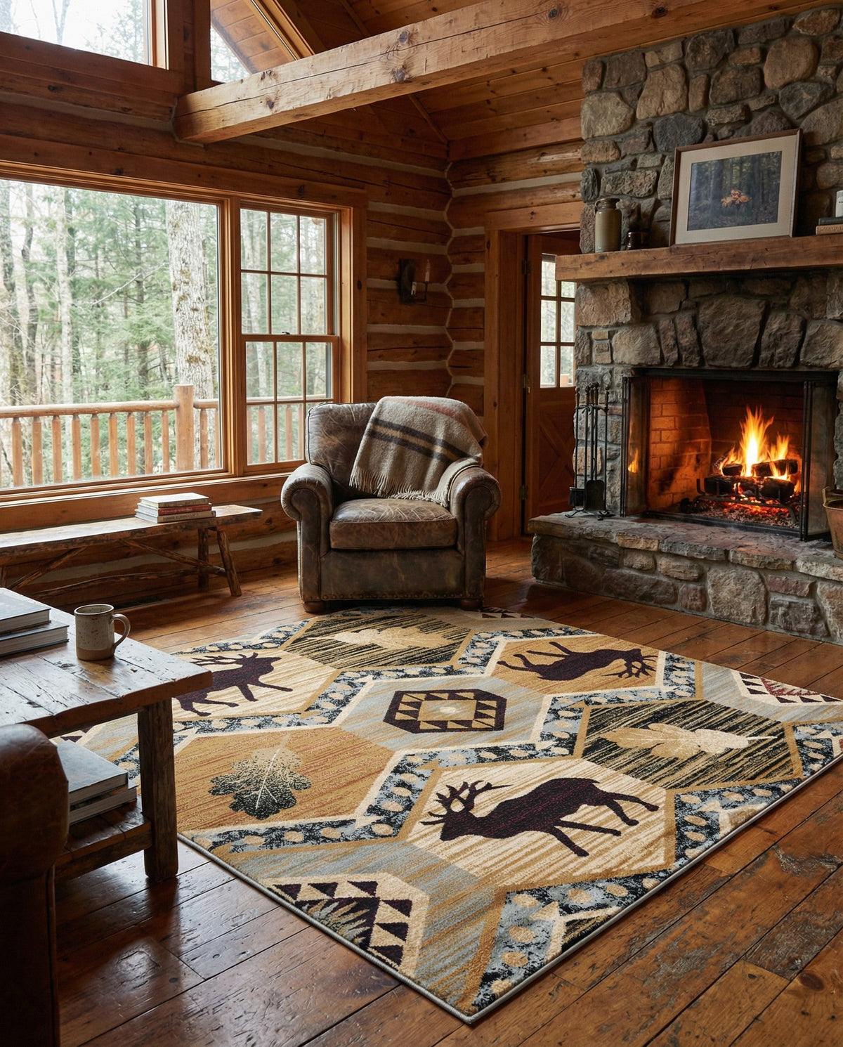 Frontier Trails Collection Area Rug -  Mesa Square Blue  lifestyle 81