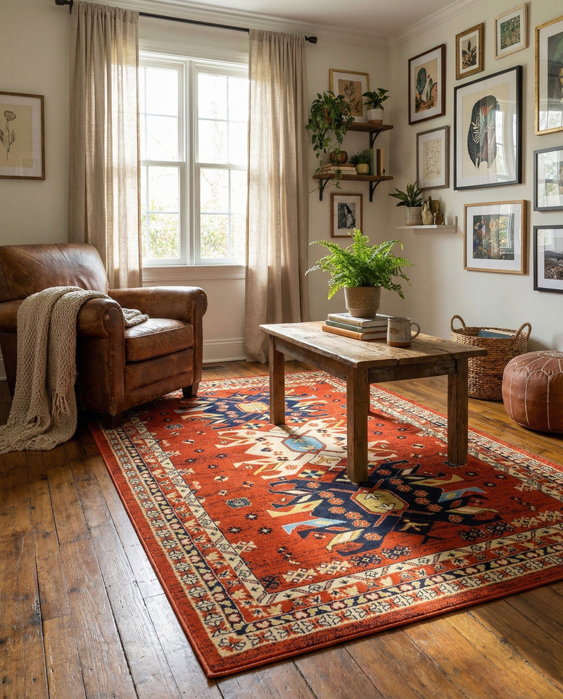 Tabriz Tapestries Collection Area Rug - Azerbaijan (Terracotta) Rectangle Terracotta  lifestyle 5