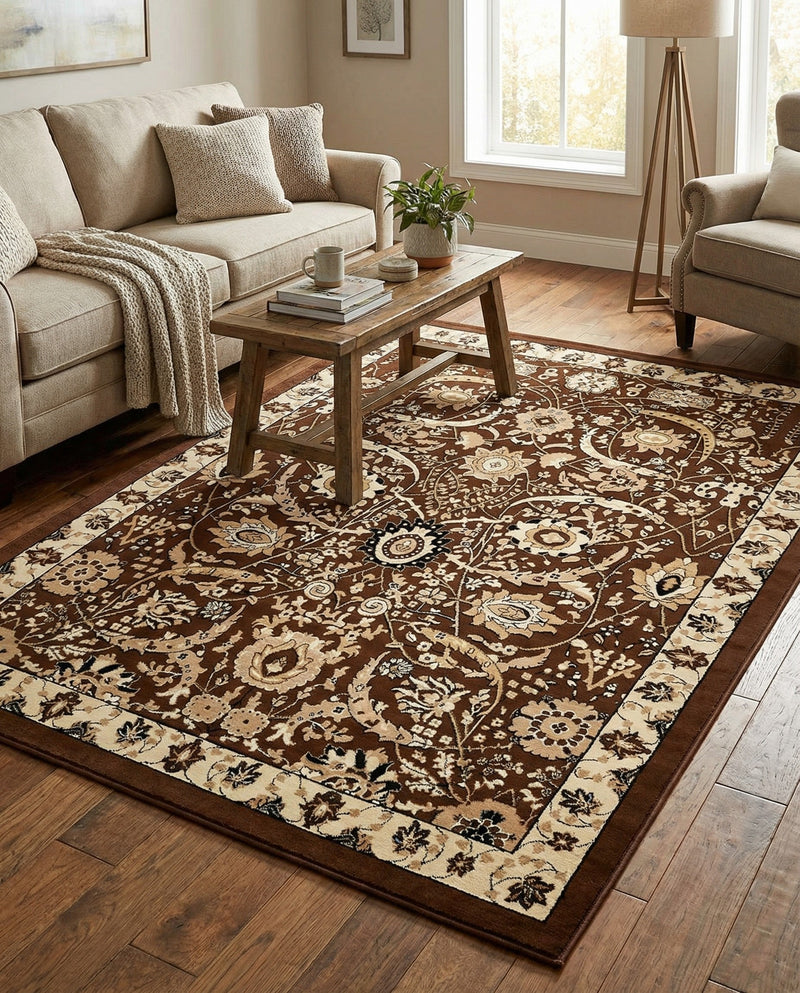 Tabriz Tapestry Collection Area Rug - Sahand (Brown) Rectangle Brown  lifestyle 3