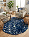 Mediterranean Lattice Collection Area Rug - Santorini (Navy Blue) Round Navy Blue  lifestyle 76