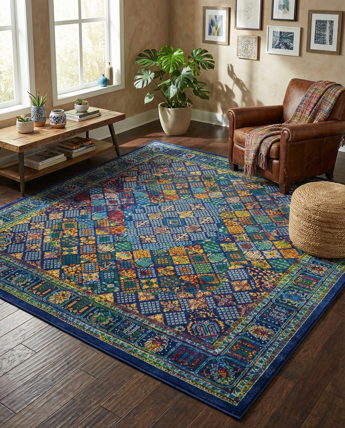 Caribbean Cove Collection Area Rug -  Mustique Square Navy Blue  lifestyle 142