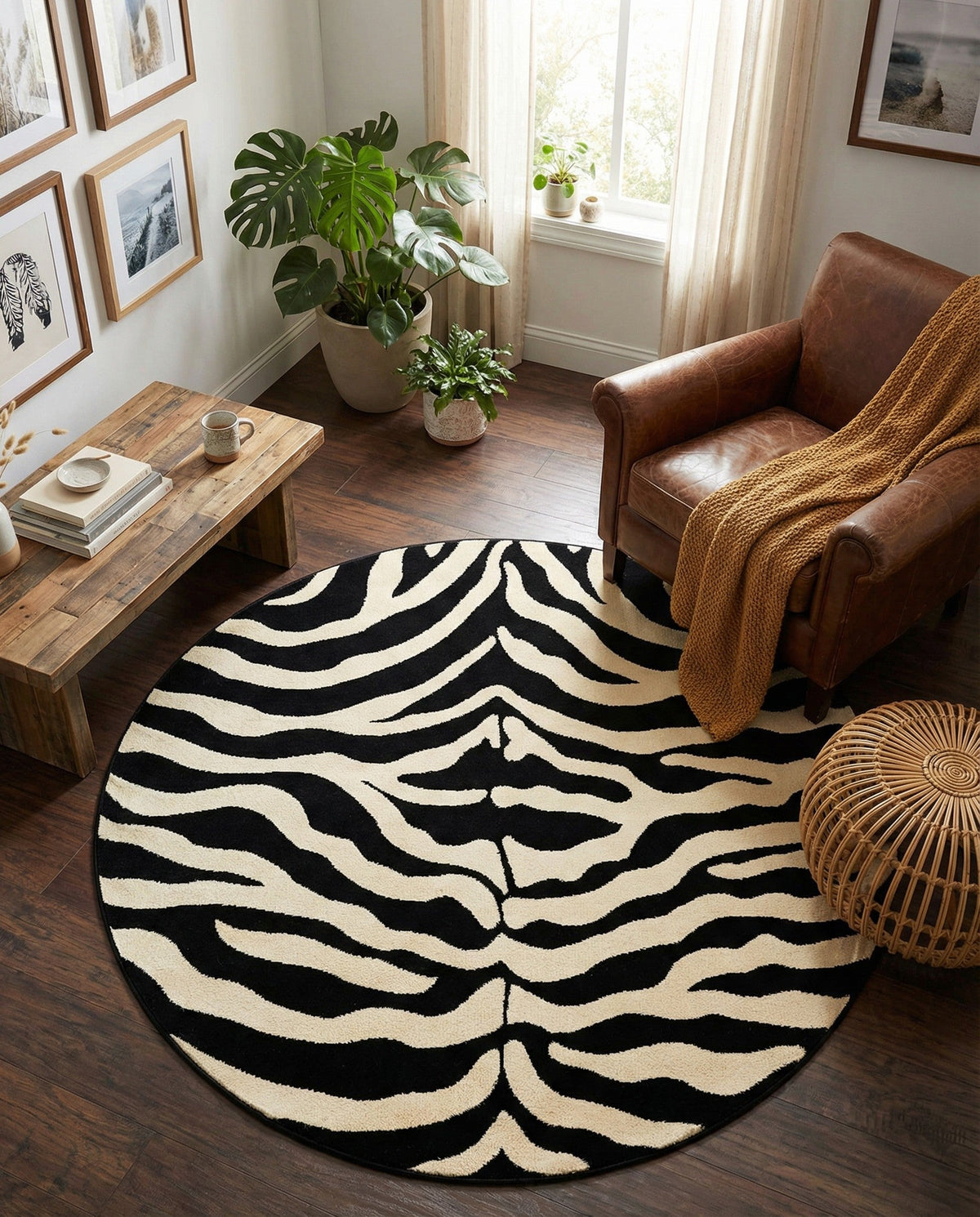 Savannah Sojourn Collection Area Rug -  Kilimanjaro Round Black  lifestyle 53