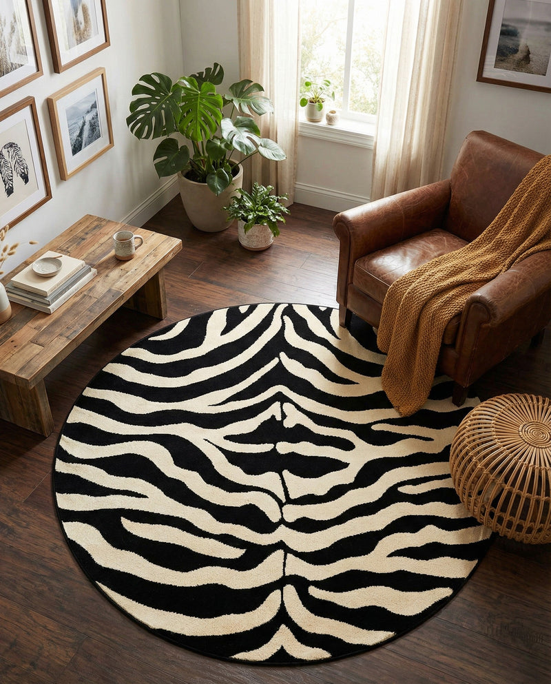 Savannah Sojourn Collection Area Rug -  Kilimanjaro Round Black  lifestyle 53