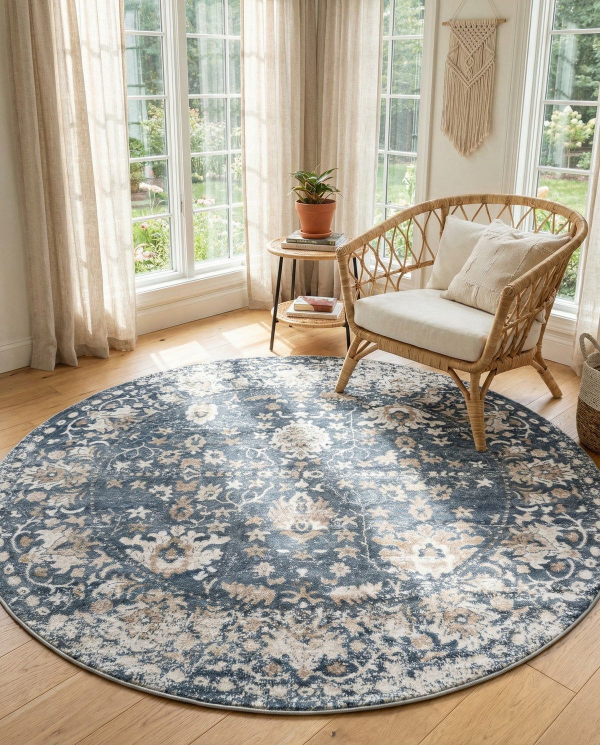 Cascade Range Collection Area Rug -  Shasta (Blue) Round Blue  lifestyle 104